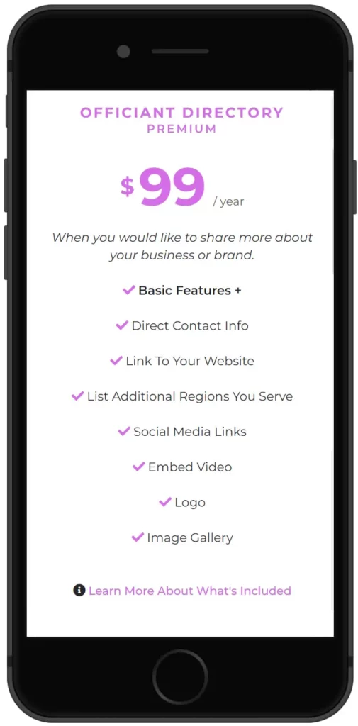Officiant Directory Listing Packages
